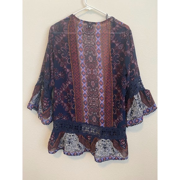 Knox Rose Boho Printed Open Front Chiffon Cardigan L - Picture 2 of 4
